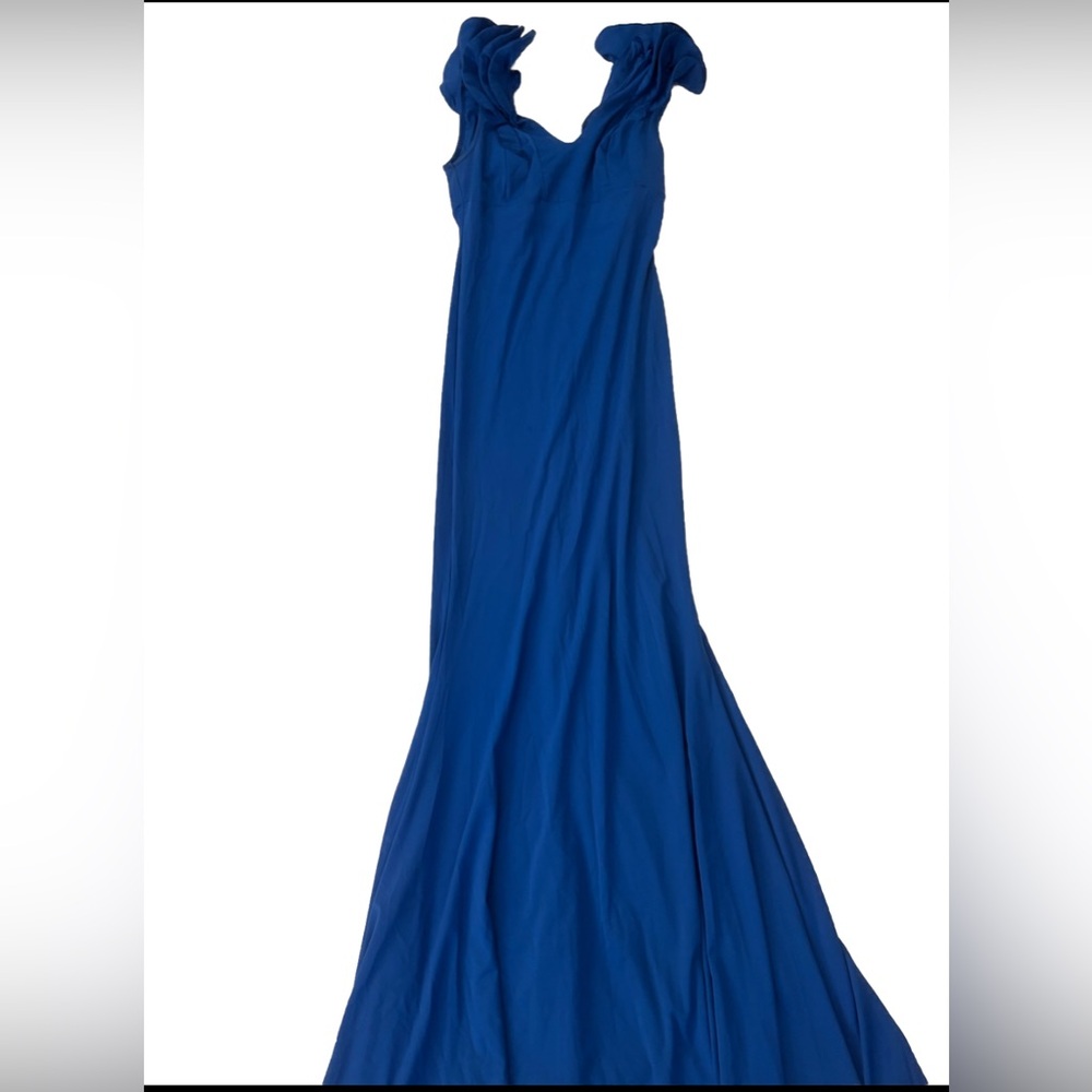 Elegant Blue Sleeveless Dress Formal Size Small Ruffle Sleeveless